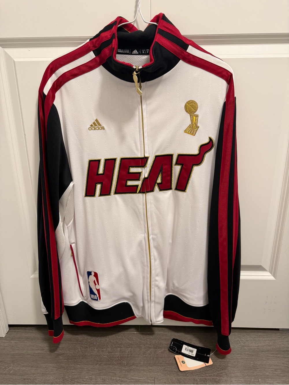 adidas White Black & Red Miami HEAT Team Track Jacket with Gold Accents